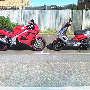 dad's & son's  bike   dad bike on the right   ha ha ha