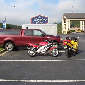 2005 F-150 Lariat, 6X12 Car Mate Trailer, 2000 VFR800fi & 1989 NT650GT