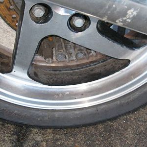 stripped and repainted rear wheel