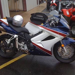 Preparing to ride home in the rain.