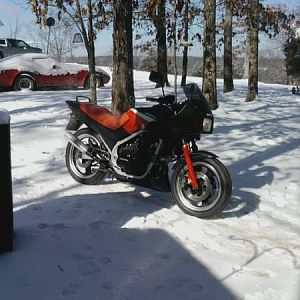 New wheels and exhaust in the snow