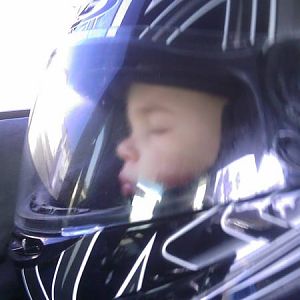 Daddy, can I wear your helmet?