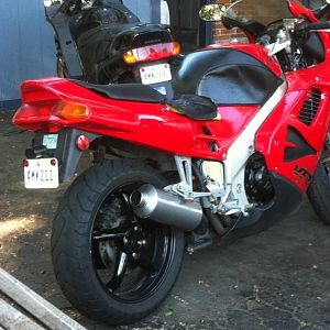 97 vfr with a 2005 cbr1000rr rear exhaust custom seat