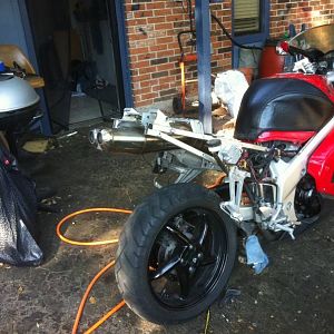 97 vfr with a 2005 cbr1000rr rear exhaust custom seat