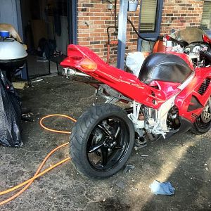 97 vfr with a 2005 cbr1000rr rear exhaust custom seat