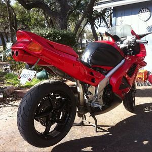 97 vfr with a 2005 cbr1000rr rear exhaust custom seat