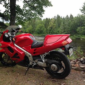 My 1997 Honda VFR750F. At McGraw Brook on the Renous River in New Brunswick
