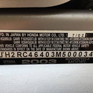 2003 Silver Honda Interceptor VFR 800A (With ABS)
