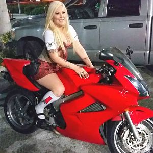 Tilted Kilt girl likes my 2004 Honda VFR Interceptor